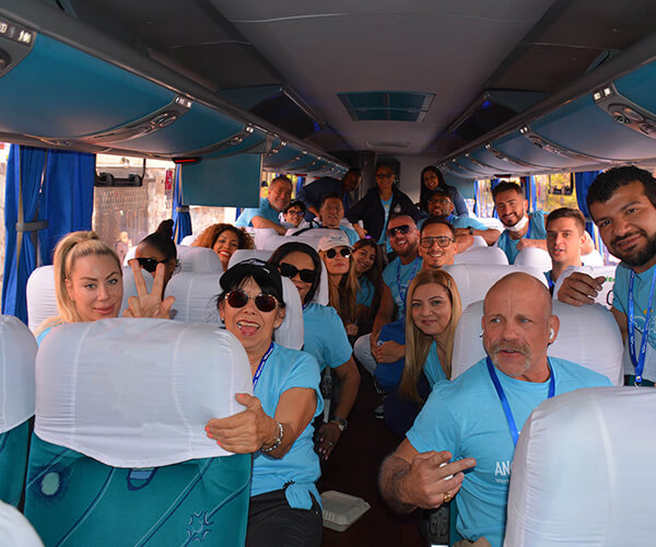 group on a charter bus rental